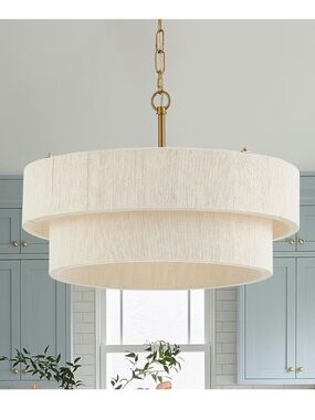 NIB Hand Woven Rattan Chandelier Pendant Light Kitchen Dining Living Room, White